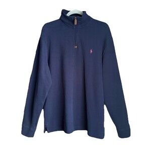 Polo Ralph Lauren Men L Navy 1/4 Zip Pullover Cotton Sweater Classic Preppy